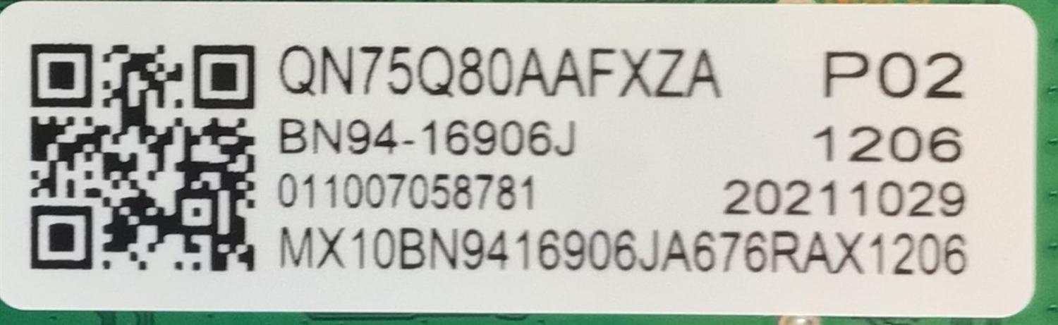 MAIN PARA SMART TV SAMSUNG 4K RESOLUCION ( 3840x2160 ) UHD CON HDR / NUMERO DE PARTE BN94-16906J / BN41-02902A / BN9416906J / BN97-18270L / 16906J / 011007058781 / PANEL CY-TT075FMEV2H / DISPLAY HV750QUB-S7B / MODELO QN75Q80AAFXZA BA01 - Imagen 3